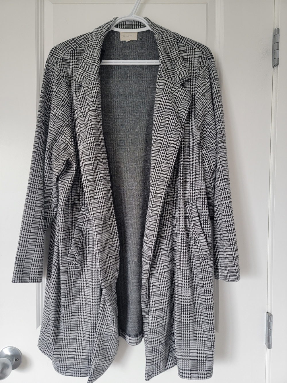 MELLODAY Black & White Plaid Open-Front Blazer Jacket